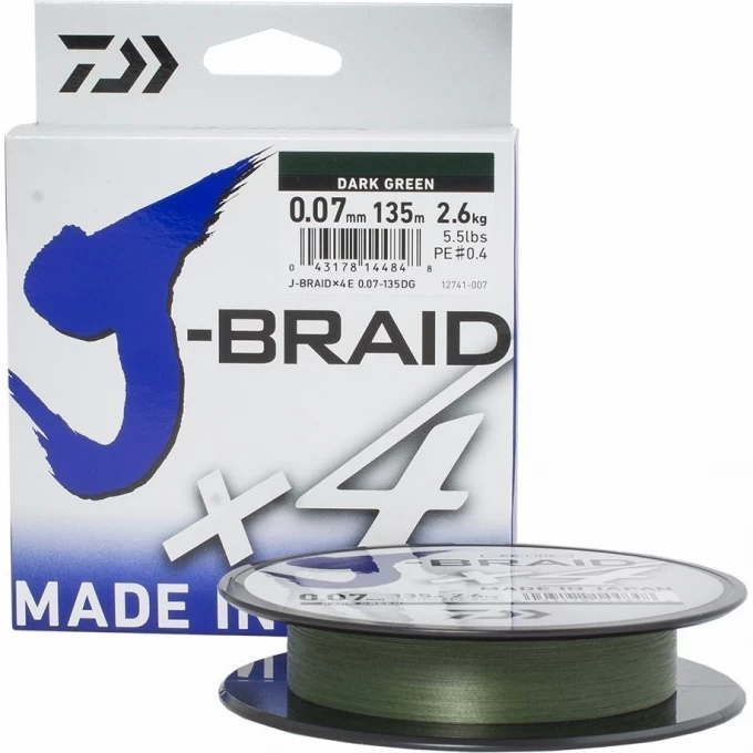 Шнур DAIWA J-Braid X4 0,15мм 135м Dark green 12741-015 Шнур DAIWA J-Braid X4 0,15мм 135м Dark green 12741-015